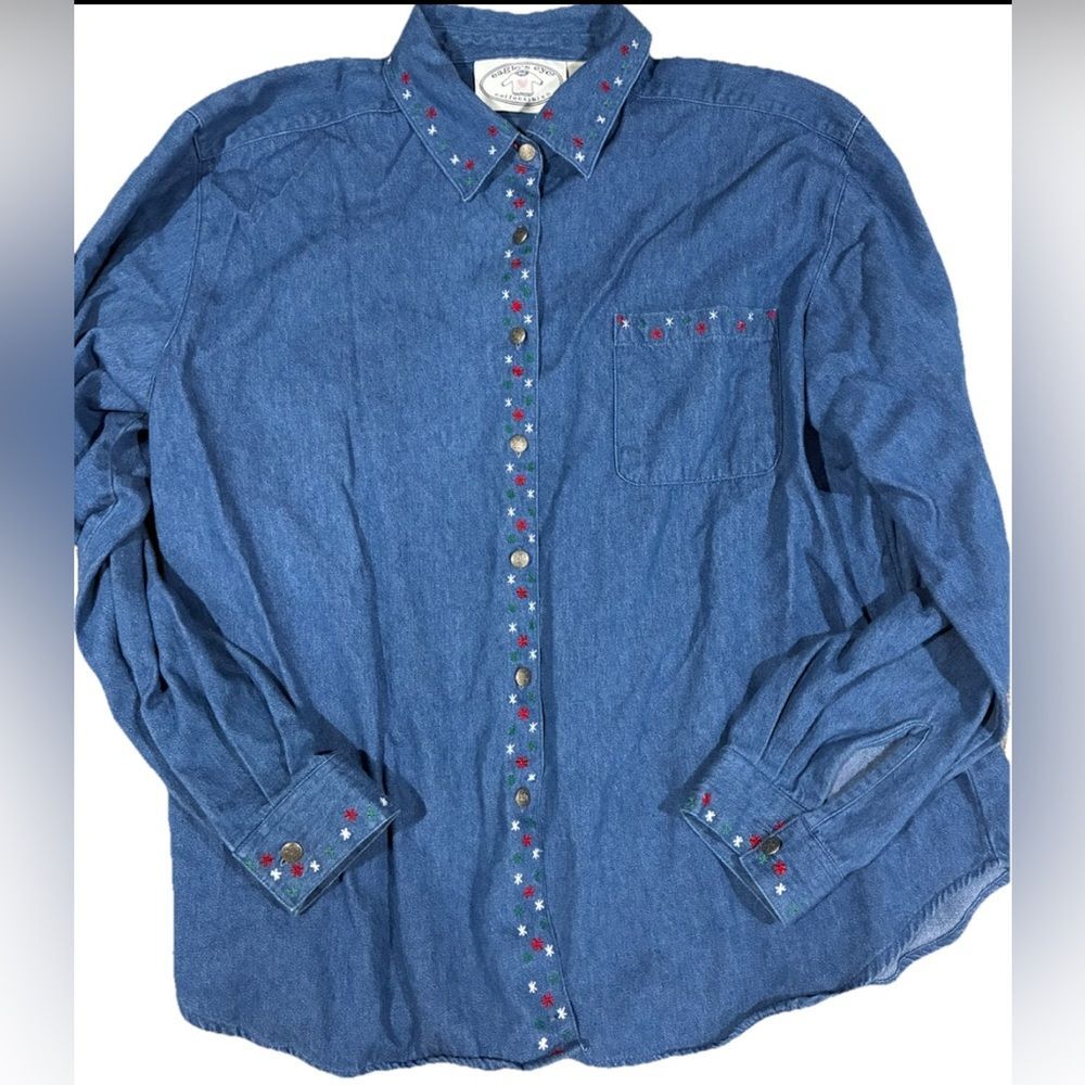 Eagle’s Eye Embroidered Red/Green Denim Western Button Up Shirt XL